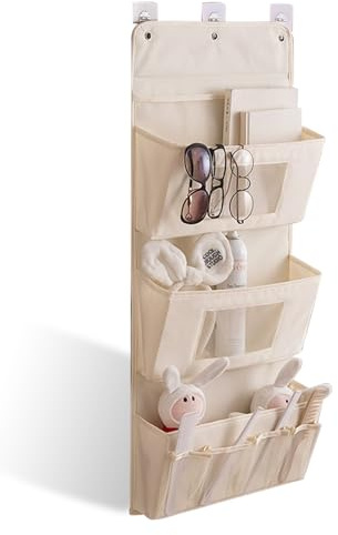 OFFAXE Hängeorganizer 3-Schichten 40x90cm – Faltbarer Wandorganizer aus Oxford-Stoff mit 3 Haken, Tür Organizer ohne Bohren, Aufbewahrung für Badezimmer, Kleiderschrank (Aprikose)