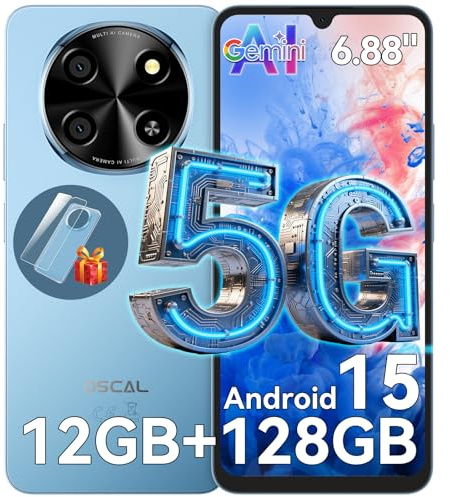 OSCAL Mobile Phones 5G, Tiger 8 Smartphone Android 15 (2026), NFC Android Phone, 120Hz, 12GB+128GB/2TB TF Octa Core, 6.88''HD, 5000mAh Dual SIM Unlocked, 16MP Camera (10X), Fingerprint/FaceID, Blue