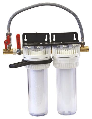 AQUAWATER - Doppel-Anti-Kalk-Wasserfiltersystem mit By-Pass - Ø9''3/4 - Mit Halterung und Schlüssel - Weiß - Max. Durchfluss 1,5 m3/h - Max. Druck 4 Bar | Schützen Sie Ihr Zuhause vor Verunreinigungen und Kalk mit dieser praktischen Doppelstation mit Bypass!