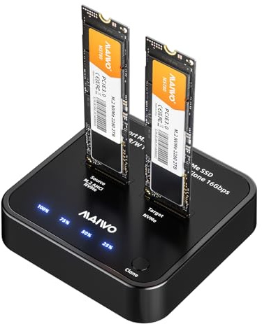 MAIWO NVMe Cloner M.2 Duplikator für PCIe NVMe M-Key SSD, 16 Gbit/s Klongeschwindigkeit, Zugriff auf zwei SSDs gleichzeitig, Dual-Bay-Festplatten-Dockingstation, Lesekopierer mit UASP, 5 V, 3 A