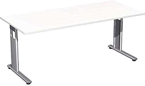 Gera Möbel C Fuß Flex Schreibtisch, Holzdekor, weiß/Silber, 180 x 80 x 72 cm