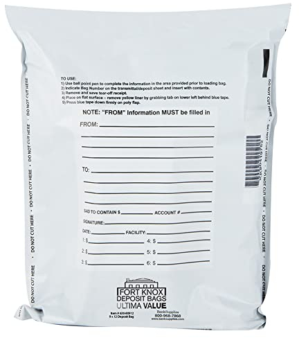 BankSupplies Ultima Value weiße Pfandbeutel, 9 x 12 cm, 1000 Stück, Transit, Transfer, Wertsachen, manipulationssicheres Klebeband, unverlierbarer Klappverschluss