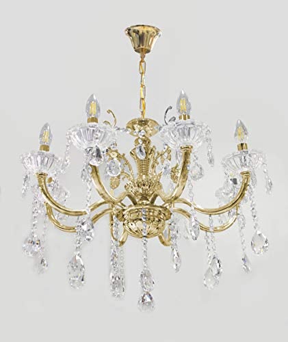 Vetrineinrete® Lampadario da soffitto a 8 bracci a sospensione con sfere cristalli pendenti retrò classico attacco e14 (Oro) Z15
