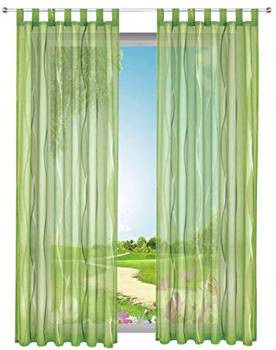 1er-Pack Voile Gardinen mit Wellenförmig Druck Design Vorhang Lichtdurchlässig Vorhänge (BxH 140x245cm, Grün mit Schlaufen)