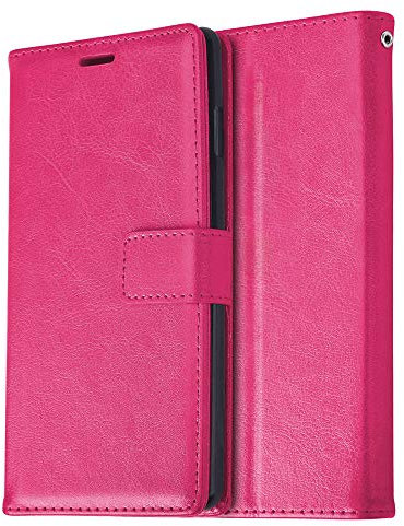 TECHGEAR Leather Wallet Case for iPhone XS Max - Protective Flip Cover with Card Slots, Kickstand and Wrist Strap, Pink PU Leather Compatible with Apple iPhone XS Max 6.5