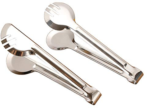 Kitchen Tongs Stainless Steel Food Tongs, Serving Tongs, Heat Resistant BBQ Tongs Set for Cooking, Serving, Barbecue, Buffet, Salad, Ice, Oven – 24 CM (Round+Semicicular Tongs,2 PCS)