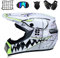 Weißer Hai - Motocross Helm mit Brille Handschuhe Maske Motorrad Netz, Motorrad Crosshelm Kinder Off Road Helm Motorradhelm Schutzhelm Kit für ATV Downhill MTB Sicherheit Schutz,M