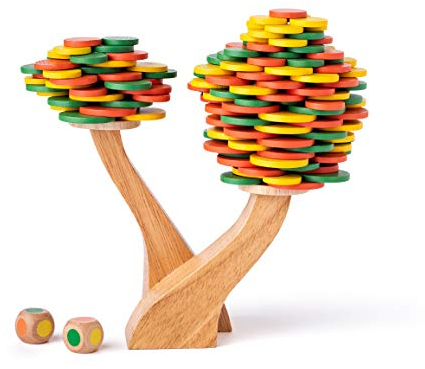 Woody 90918 Holz - Balance Game, Balancier- Motorik Spiel Baum inkl. Würfel, 183 teilig.