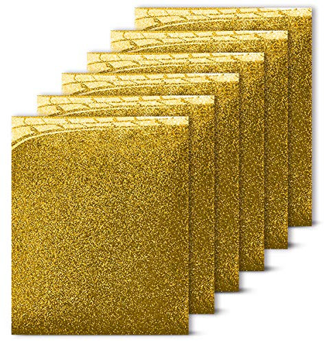 MiPremium Gold Glitter Heat Transfer Vinyl, Glitter Iron On Vinyl (Pack of 6 Sheets), for T Shirts Sports Clothing Other Garments Fabrics, Easy to Cut Press & Weed Glitter Vinyl (Glitter Gold 6)