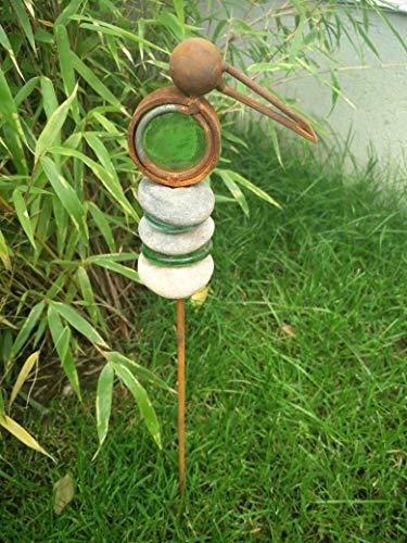Zen Man Edelrost Gartenstecker Glasdeko Gartenfigure Garten Vogel Metall Glas H50cm,029529