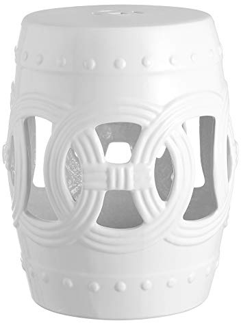 JONATHAN Y TBL1022A Lucky Coins 16 Chinese Ceramic Drum Indoor/Outdoor Garden Stool, Bohemian, Coastal, Cottage, French Country, Traditional, Spill-Proof, Living Room, Garden Room, Patio, White
