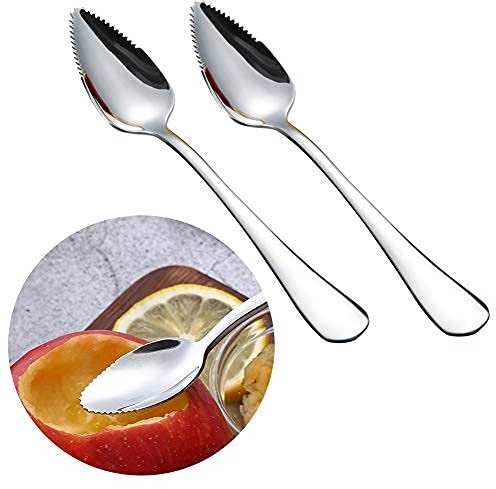 CuillèRe à Pamplemousse en Acier Inoxydable 2pcs Cuillère à Dessert, Acier Inoxydable cuillère, Convient pour Apple, Kiwi, Papaye, Orange et CrèMe GlacéE (Argent)