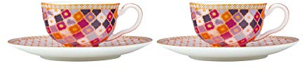 Maxwell & Williams - Lot de 2 Petites Tasses à Café et Sous-Tasses en Porcelaine, Collection Teas & C's Kasbah, 85 ml - Couleur Rose et Or