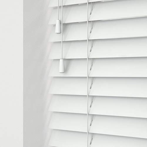 Custom Made To Measure Real Wooden Venetian Blinds with strings (50mm Slats) (Ultra White, Up To 120cm (Width) x Up To 120cm (Drop))