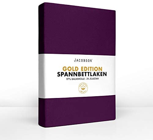 Jacobson Gold Edition Jersey Spannbettlaken Spannbetttuch Baumwolle mit ELASTAN ca. 200 g/m² (Split-Topper 180-200x200cm, Royal Lila)