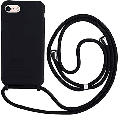 Hykjt Cordon de Coque Compatible avec iPhone 6/7/8(4.7),Réglable Collier pour Étui Housse Silicone TPU Cover Mince Antichoc Lanyard Case-Noir