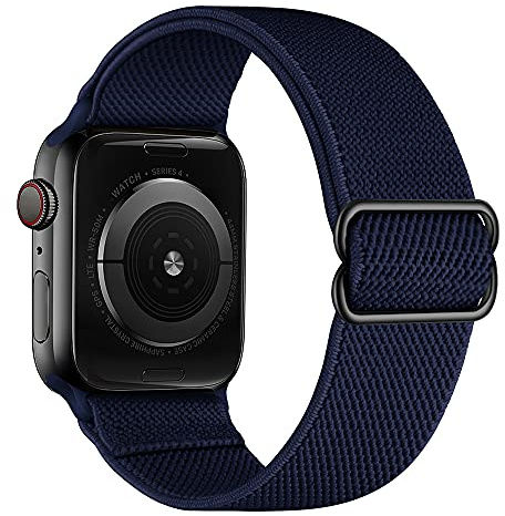 TopTen Elastic Watch Band Compatible with Apple Watch Strap, Soft Fabric Nylon Bracelet Adjustable Stretch Wrist Band Replacement for iWatch Series 6,5,4,3,2,1 38mm 40mm 42mm 44mm (Navy, 38/40MM)
