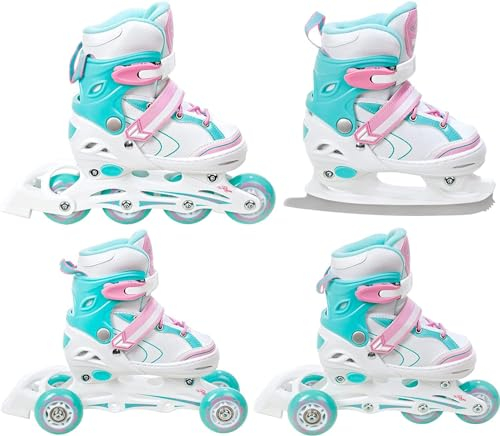 RAVEN 4in1 Inline Skates Triskates Rollschuhe Schlittschuhe Inliner für Kinder Mädchen verstellbar (Lia Mint, 30-33 (18,5cm-20,5cm))