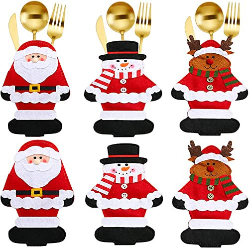 SeWooo 6 Stücke Weihnachten Besteckhalter Küchenbesteck Weihnachtsmann Besteckbeutel Taschen Messer Gabeltasche,6 Verschiedene geformt Weihnachten tischdeko Besteck Party Dekoration