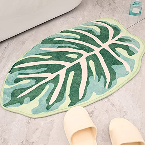 Badematten Absorbierend Badteppiche Badvorleger Grün Blatt Badezimmer Teppich Waschbarer Fußmatte Badezimmer Home Rutschfeste Badematte Vorleger Baumwolle für Bad Küche Wohnzimmer Schlafzimmer (01)