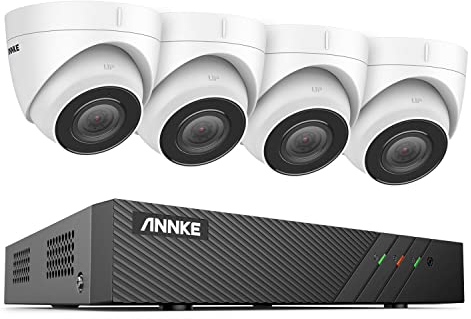 ANNKE 5MP PoE Überwachungskamera Set außen, 4X PoE IP Outdoor Kamera und 8CH 6MP NVR mit Audioaufnahme, Personen- und Fahrzeugerkennung, EXIR 2.0 Nachtsicht, 123° Sichtfeld, Ohne HDD, H500 5mp