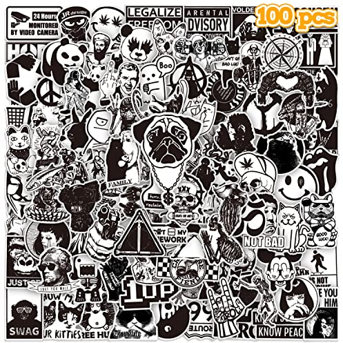 Vinyl Cartoon Aufkleber, Aufkleber 100 Stück, Wasserdicht Vinyl Erwachsene Stickers Schwarz Weiss Graffiti Decals für Auto Motorräder Fahrrad Skateboard Gitarre Snowboard Gepäck Notebook Laptop