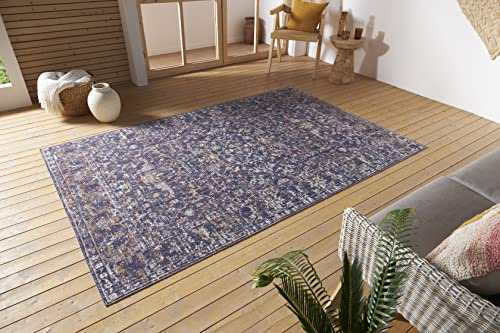Nouristan Sues In- & Outdoor Orient Teppich – Orientalischer Kurzflor Vintage Used Look Waschbar Wetterfest & UV-beständig für Balkon, Terrasse, Garten, Wohnzimmer – Grau Multicolor, 155x235cm
