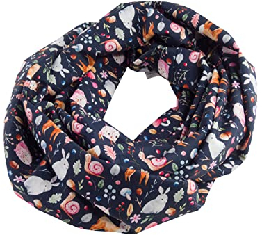 bettina bruder - Damen-Loop Waldtiere Reh Eule nachtblau bunt Schlauchschal - 100% Baumwolle
