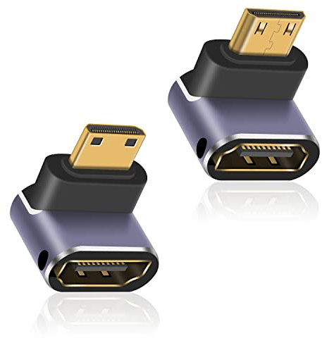 Maxhood Mini HDMI to HDMI Adapter 8K, Up and Down Angled Mini HDMI Male to HDMI Female Adapter 8K 4K HDR 3D 48Gbps Mini HDMI Adapter Compatible with Camera, Projector, Tablet, Raspberry Pi, 2Pack