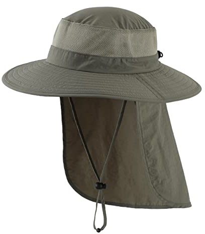 Magracy Unisex Outdoor-Sonnenhut mit breiter Krempe Mesh UPF50+ Safari-Hüte mit Nackenklappe Angelhüte, Erbsengrün