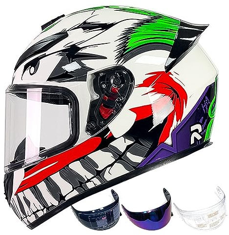 DXDRT Full Face Helmet ATV Helmet Adult Street Bike Helmet Lightweight Compatible Clear&Tinted Visors Motorcycle Helmet DOT/ECE Model Approved Racing Motocross Helmets ,Joker,XL