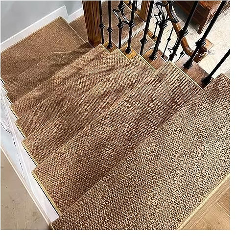 Self Adhesive Stair Treads Sisal Bullnose Carpet Runner for Wooden Steps Indoor,Non Slip Peel & Stick Edging Stair Rugs Mat Safety Staircase Runners,Reusable Stair Pads Protector for Elders Kids Dogs