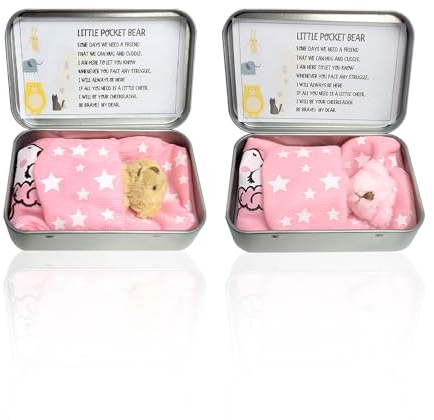 2 Pieces of Iron Box Sleeping Bears, Mini Pocket Hugging Bears, Iron Box Bears, Plush Mini Bears, Birthday Gifts, Commemorative Gifts, Suitable for Weddings and Party Decorations (Pink, Light Brown)