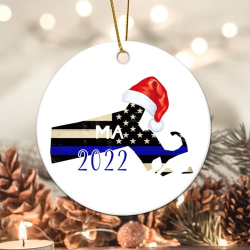 Evans1nism Weihnachtsporzellan-Ornament, USA-Flagge, Weihnachtsmannmütze, Weihnachtsbaumschmuck, Gedenktag, doppelseitiger Druck, patriotische Dekorationen, hängende Weihnachtsbaumdekoration,