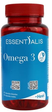 Essentialis Omega 3-Cápsulas de 650 mg de alta concentración de DHA 250 mg y EPA 350 mg-Con vitamina E-Ácidos grasos de calidad sin sabor-Cápsulas blandas de aceite de pescado- 60 días-Adultos y niños