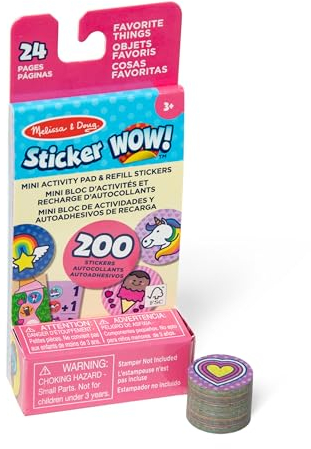 Melissa & Doug Sticker Wow! Mini-Aktivitätenblock und 200 Aufkleber zum Nachfüllen für den Aufkleberstempel Aktivität Bastelspielzeug zum Sammeln – Verschiedene Aufkleber mit Lieblingsgegenständen