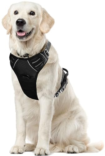 Voarge Hundegeschirr Grosse Hunde, Anti Zug Geschirr Hund mit Kontrolle, Verstellbare Weste Hundegeschirre, mit einfach zu bedienendem Griff für Training oder Spaziergänge (Schwarz, XL)