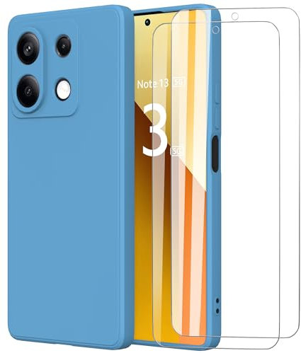 MOONESS Cover per Xiaomi Redmi Note 13 5G (6.67) Custodia,Con 2 Pellicola Vetro Temperato Morbida Sottile Liquid TPU Antiurto Anti-Scratch Case - Blu