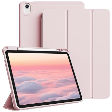 GKABXY Étui pour iPad Air 7e/6e 11 Pouces 2025 M3 2024 M2/ iPad Air 5 4 (2022/2020 10,9 Pouces) avec Porte-Stylo, étui de Protection en TPU Souple, Veille/réveil Automatique, Rose