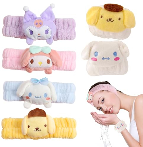 6er-Pack Sanrio-Stirnband, Gesichtswasch-Armband, Make-up-Stirnband, sanrio haarband, niedliches Cartoon-Stirnband, Plüsch-Haarband, geeignet zum Gesichtswaschen und für Make-up-Anwendungen