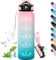 Grsta Trinkflasche 1L, Trinkflasche Sport, Auslaufsicher, Trinkflasche mit Strohhalm, Kann mit Dir Tragen, Trinkflasche mit Uhrzeit, Wasserflasche für Fitness, Wandern, Camping, Outdoor, Pink-Cyan