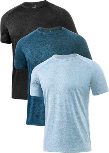 Ullnoy 3 Pack Dry Fit Sports T Shirts Mens Breathable Gym Workout T Shirts Mens Moisture Wicking Short Sleeve Running Tees Black/Navy/Blue XL