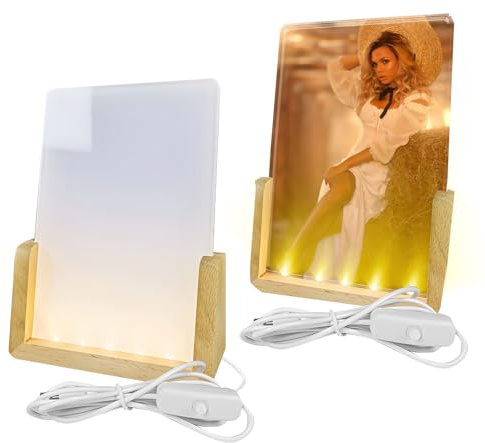 2 Sets Sublimations-Acryl-Bilderrahmen mit U-förmigem LED-Holzsockel, Rohlinge, LED-Nachtlichter, Bilderrahmen für Weihnachten, Valentinstag, Hochzeit