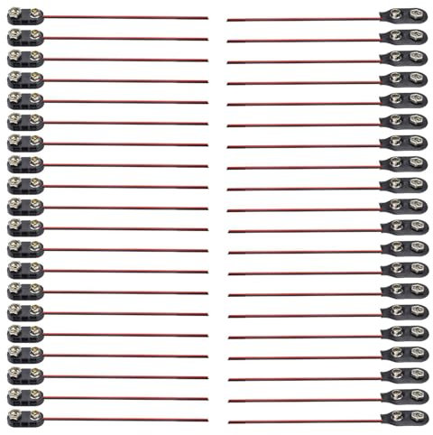 HJIAMA 40 Pièces Fiche Pile 9V, Clip de Batterie en Plastique, Connecteur à Pince de Batterie avec Câble 150 mm, Plastique Type I et Cuir Type I, Clip Batterie pour Petits Appareils