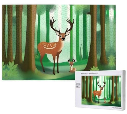 Hirsch im Wald, Puzzle, 1000 Teile, Holzpuzzle für Familie, Freunde, Heimdekoration, Wandkunst, 75 x 50 cm