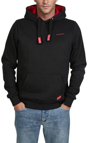 DENIMFY Hoodie Herren Regular Fit DFBenno Kapuzenpullover Pullover Schwarz L, Größe:L, Farben:Black-Formula Red