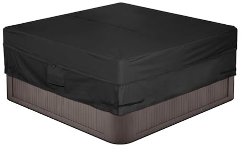 BaCover Outdoor Whirlpool Abdeckung, 600D Oxford Gewebe Pool Spa Abdeckung Quadratische wasserdichte, Staubdicht und UV-geschützt, Schwarz,86x86x15.75