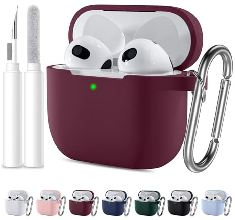 Kompatibel mit Airpods 4 Hülle Schutzhülle Case 2024 für Frauen Männerund Weich Silikon und für Airpods 4.Gernation Hülle 2024 LED an der Frontseite Sichtbar mit Reinigungsset/Karabiner Burgunderrot