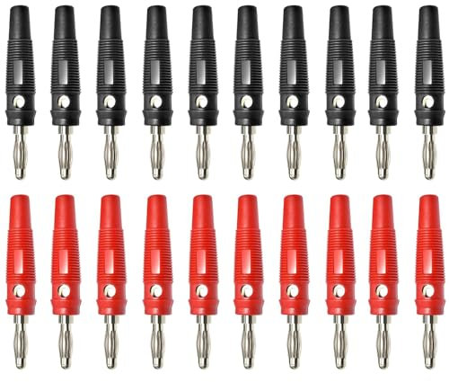20Pcs Premium Bananenstecker, Steckergehäuse Prüfspitze Anschlussklemme, 4mm Banana Plug Gold Überzogener, Banana Plugs, Für Kabel Boxen Endstufen Av-Receiver HiFi Stereoanlagen(Schwarz Und Rot).