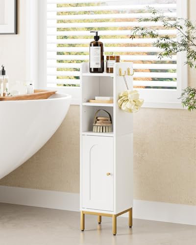 HEYZOEY Bathroom Cabinet, Freestanding Floor Cabinet, Tall Storage Cabinet Unit with Door, Slim Bathroom Storage for Bathroom, Kitchen, Living Room, Bedroom, Balcony or Office, White
